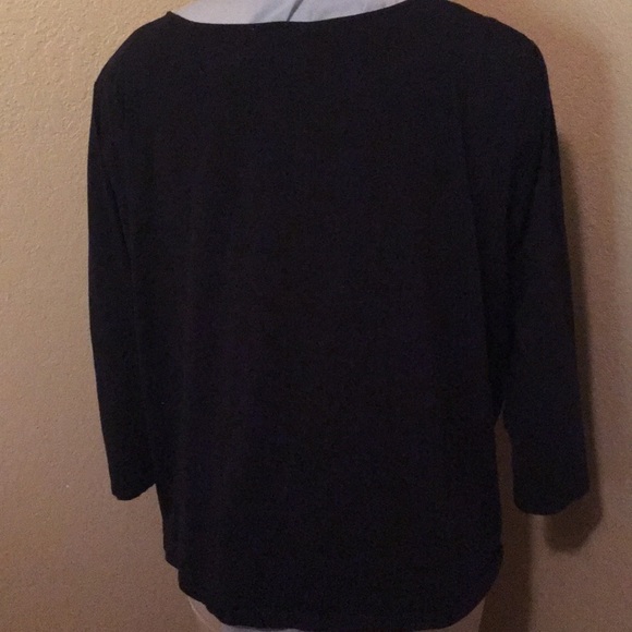 Talbots Black 3/4 Sleeve Embroidered T-Shirt - Picture 4 of 7